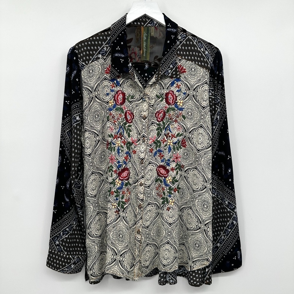 Aratta Silent Journey Tunic Top Shirt Large Embroidered Boho Festival Coquette